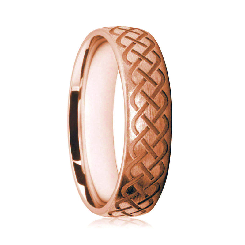 Mens 18ct Rose Gold Court Shape With Engraved Celtic Band Pattern