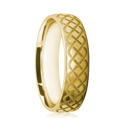 Mens 18ct Yellow Gold Court Shape With Engraved Celtic Band Pattern