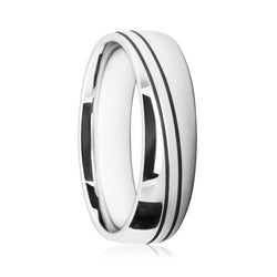 Mens 9ct White Gold Flat Court Wedding Ring With Matte and Polished Surface