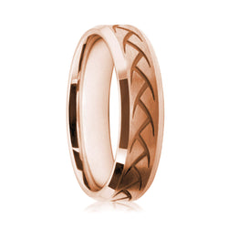 Mens 9ct Rose Gold Flat Court Wedding Ring With Knife-Cut Design