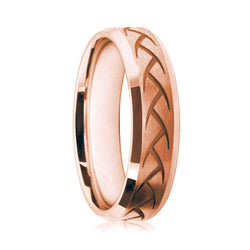 Mens 18ct Rose Gold Flat Court Wedding Ring With Knife-Cut Design