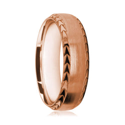 Mens 9ct Rose Gold Court Shape Wedding Ring With Polished Chevron Patterned Edges