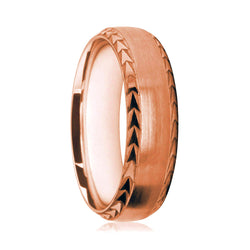 Mens 18ct Rose Gold Court Shape Wedding Ring With Polished Chevron Patterned Edges