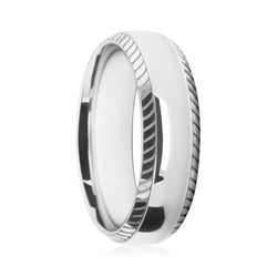 Mens 9ct White Gold Court Shape Wedding Ring With Feathered Edges