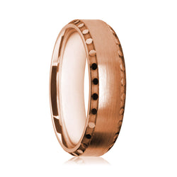 Mens 9ct Rose Gold Court Shape Wedding Ring With Disc Patterned Edges