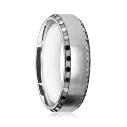 Mens 9ct White Gold Court Shape Wedding Ring With Disc Patterned Edges