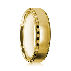 Mens 18ct Yellow Gold Court Shape Ring With Disc Patterned Edges