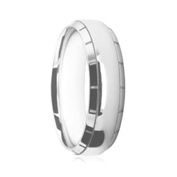 Mens Platinum 950 Court Shape Wedding Ring With Block-Work Patterned Edges
