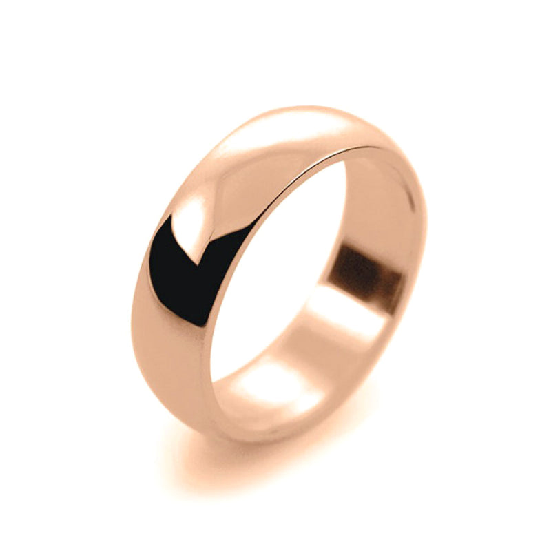 Mens 6mm 9ct Rose Gold D Shape Medium Weight Wedding Ring