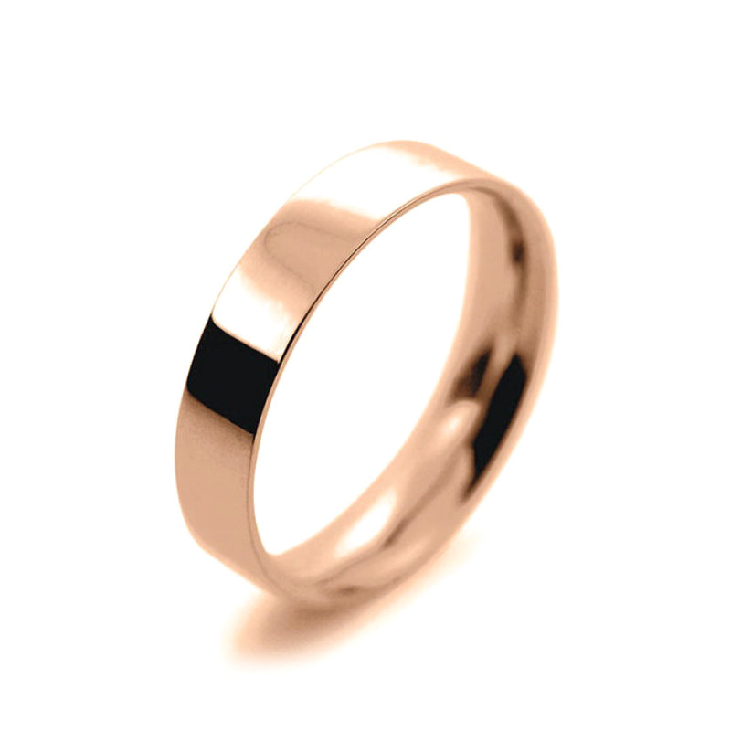 Mens 4mm 9ct Rose Gold Flat Court shape Light Weight Wedding Ring