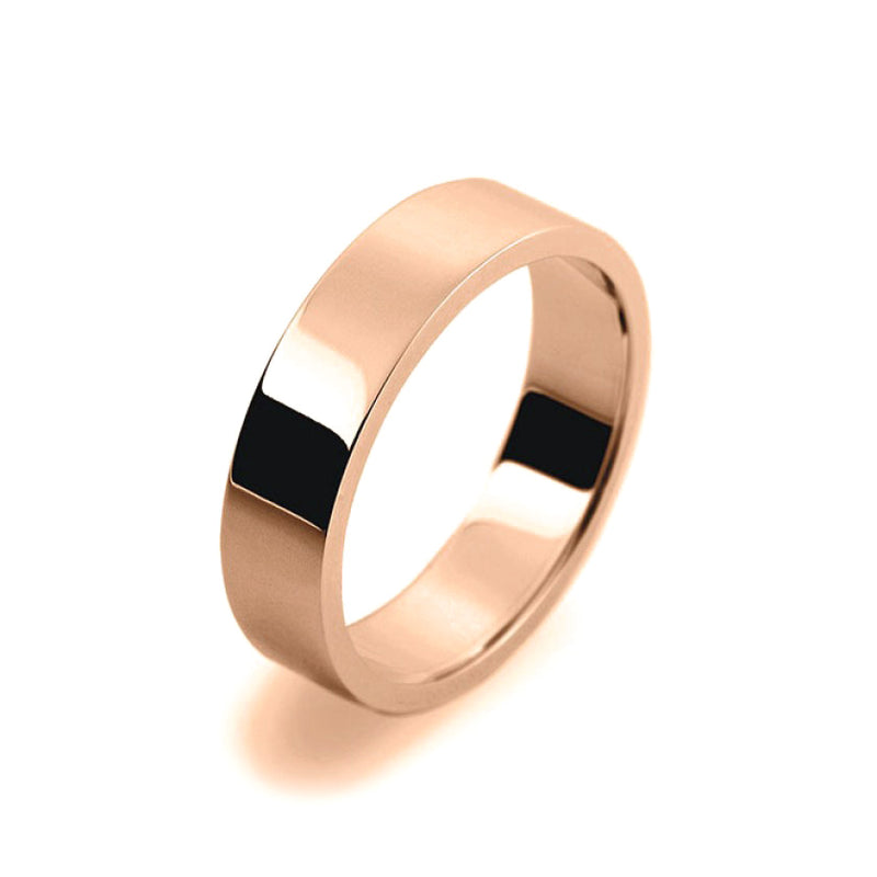 Mens 5mm 9ct Rose Gold Flat Shape Medium Weight Wedding Ring