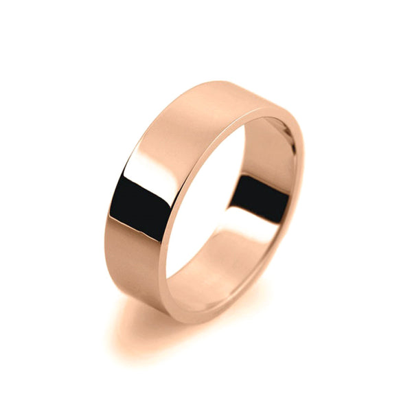 Mens 6mm 9ct Rose Gold Flat Shape Light Weight Wedding Ring