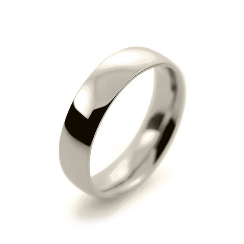 Mens 5mm 9ct White Gold Court Shape Medium Weight Wedding Ring