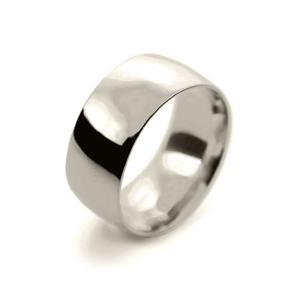 Mens 10mm 9ct White Gold Court Shape Medium Weight Wedding Ring