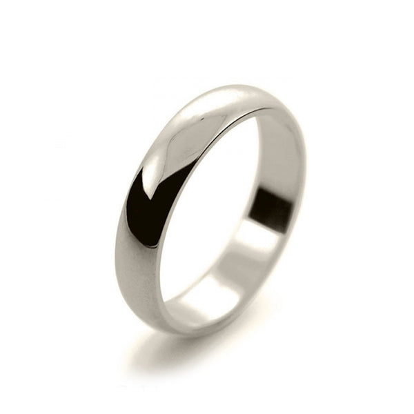 Mens 4mm 9ct White Gold D Shape Light Weight Wedding Ring