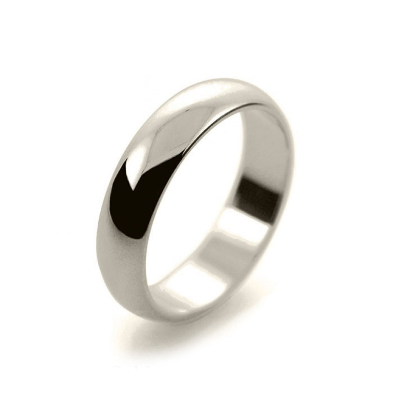 Mens 5mm 9ct White Gold D Shape Medium Weight Wedding Ring