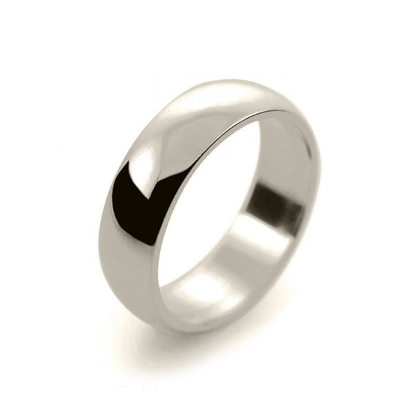 Mens 6mm 9ct White Gold D Shape Medium Weight Wedding Ring