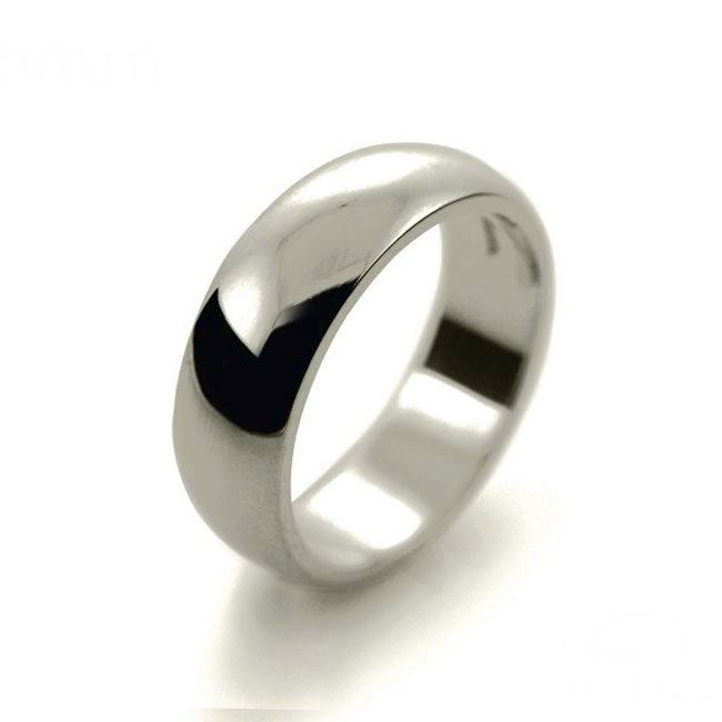 Mens 7mm 9ct White Gold D Shape Medium Weight Wedding Ring