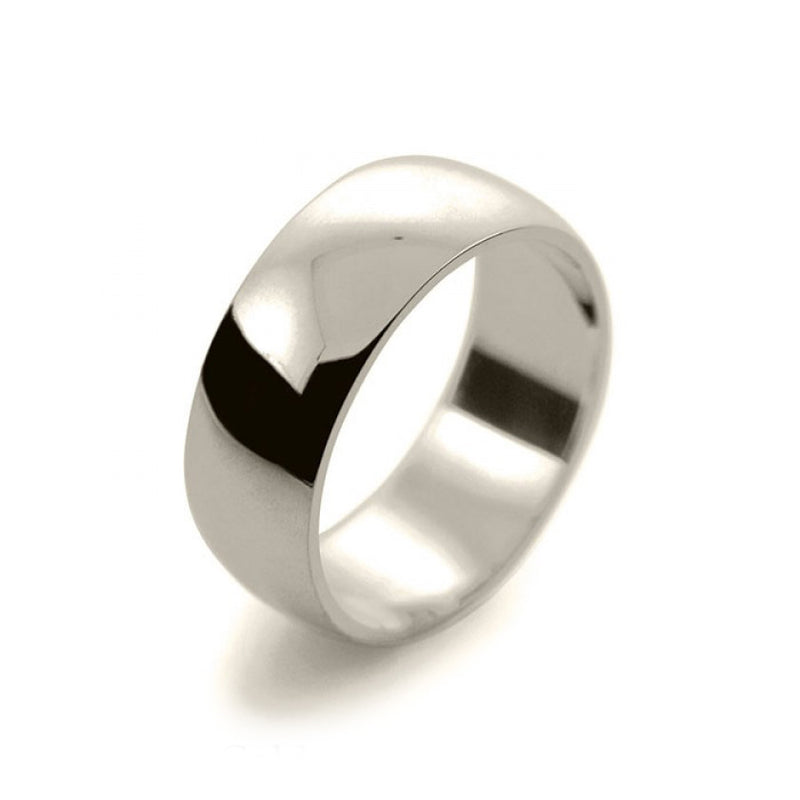 Mens 8mm 9ct White Gold D Shape Medium Weight Wedding Ring
