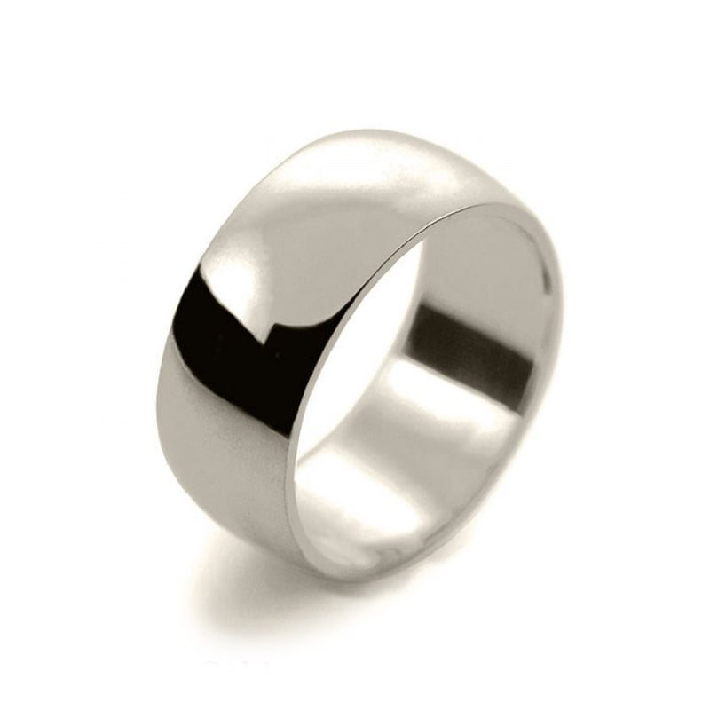 Mens 10mm 9ct White Gold D Shape Medium Weight Wedding Ring