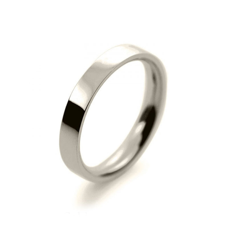 Mens 3mm 9ct White Gold Flat Court shape Medium Weight Wedding Ring