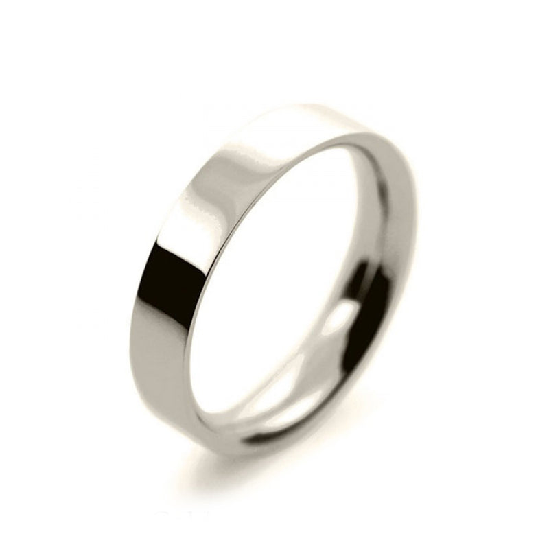 Mens 4mm 9ct White Gold Flat Court shape Medium Weight Wedding Ring