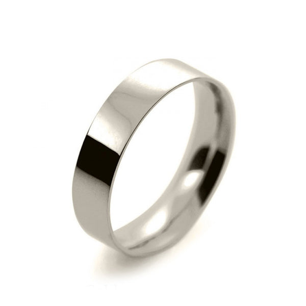 Mens 5mm 9ct White Gold Flat Court shape Light Weight Wedding Ring