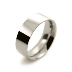Mens 8mm 9ct White Gold Flat Court shape Heavy Weight Wedding Ring