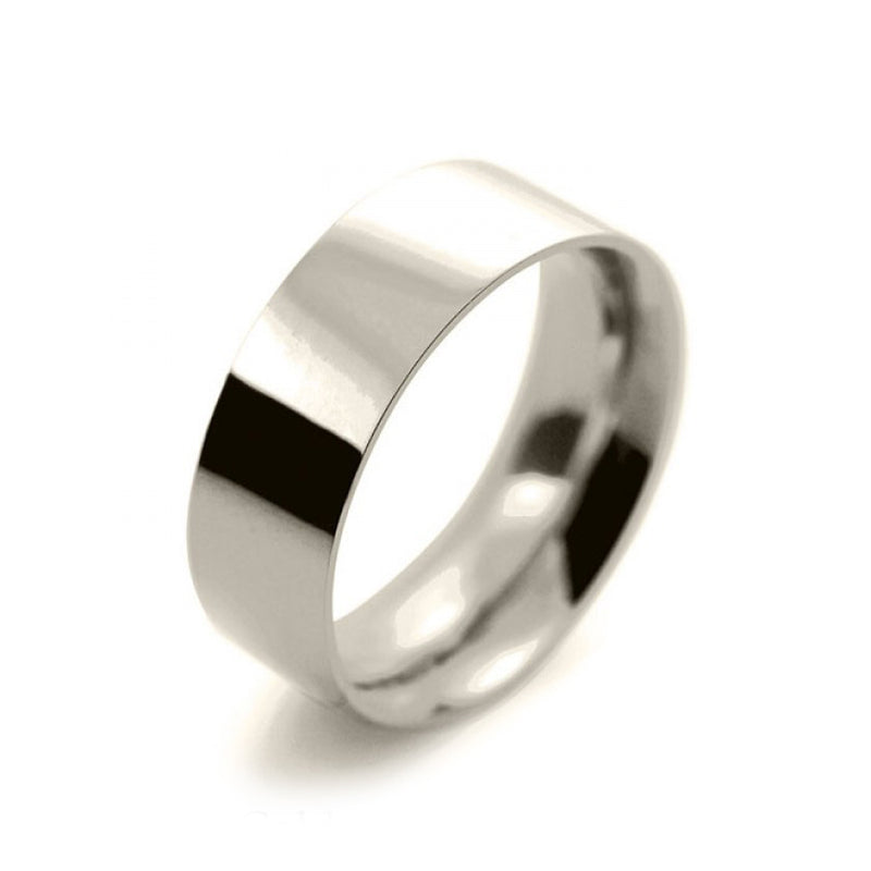 Mens 8mm 9ct White Gold Flat Court shape Heavy Weight Wedding Ring