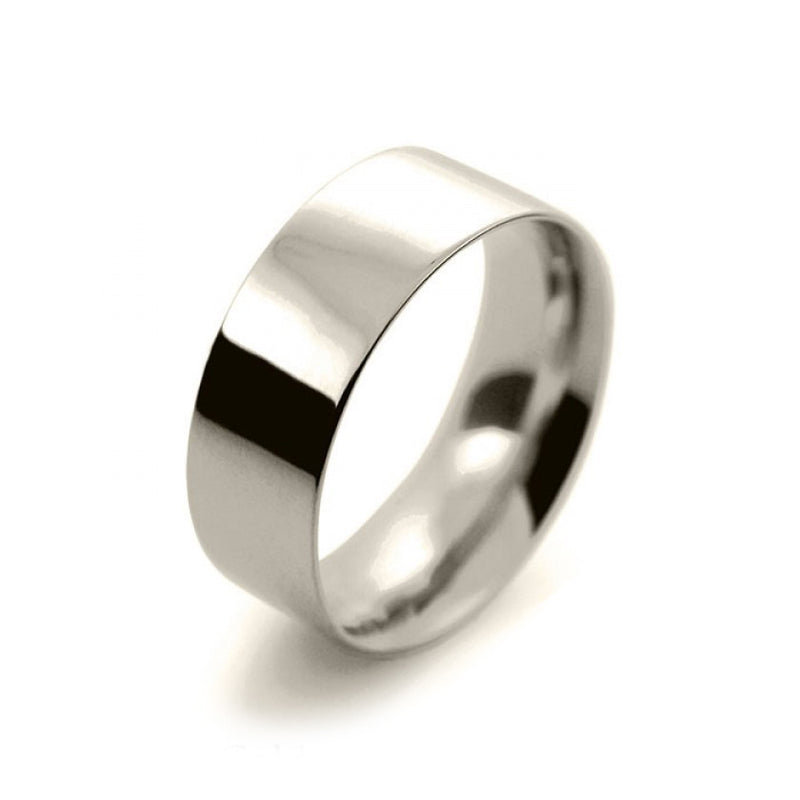 Mens 8mm 9ct White Gold Flat Court shape Medium Weight Wedding Ring