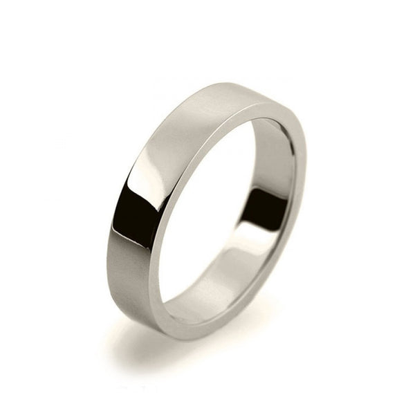 Mens 4mm 9ct White Gold Flat Shape Medium Weight Wedding Ring