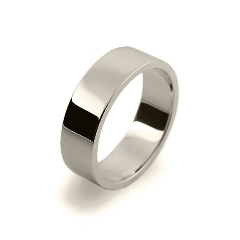 Mens 6mm 9ct White Gold Flat Shape Medium Weight Wedding Ring