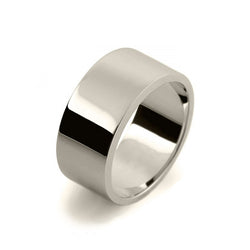 Mens 10mm 9ct White Gold Flat Shape Heavy Weight Wedding Ring