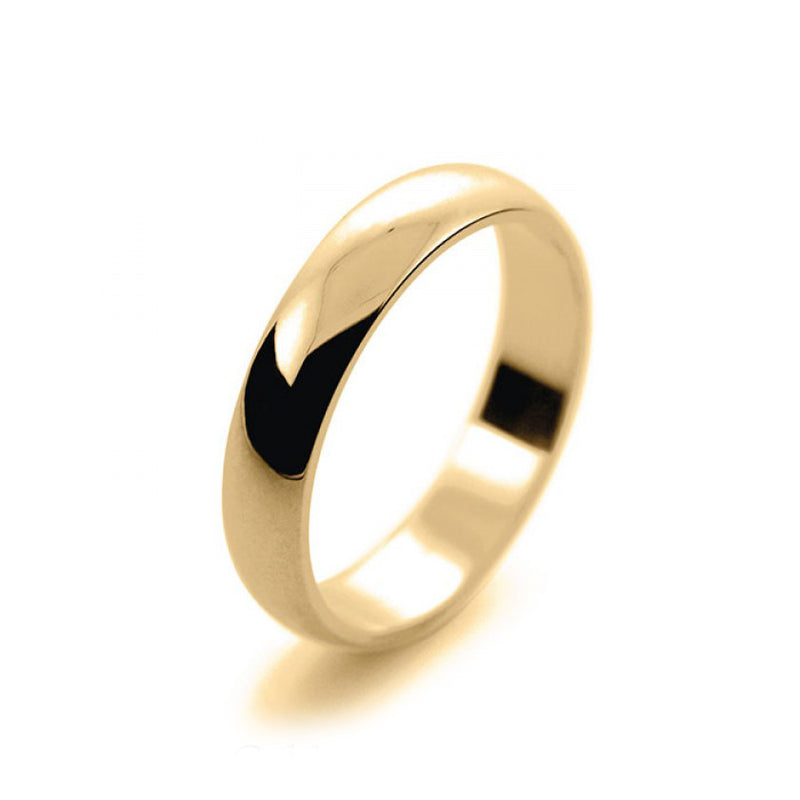 Mens 4mm 9ct Yellow Gold D Shape Light Weight Wedding Ring