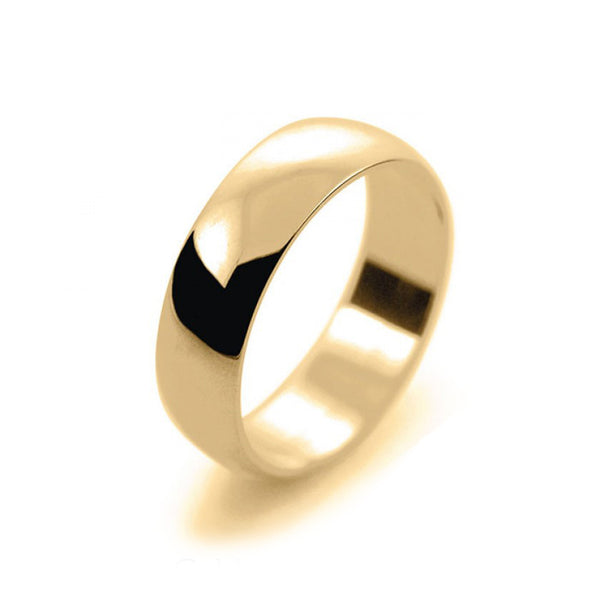 Mens 6mm 9ct Yellow Gold D Shape Light Weight Wedding Ring