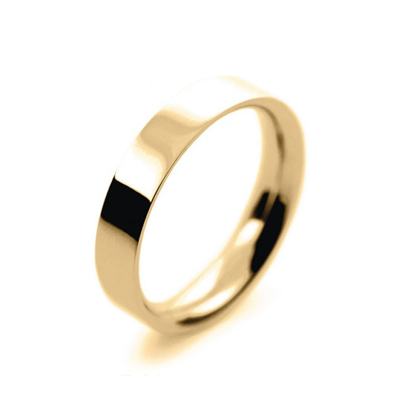 Mens 4mm 9ct Yellow Gold Flat Court shape Medium Weight Wedding Ring