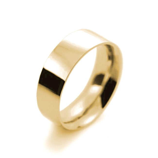 Mens 7mm 9ct Yellow Gold Flat Court shape Light Weight Wedding Ring