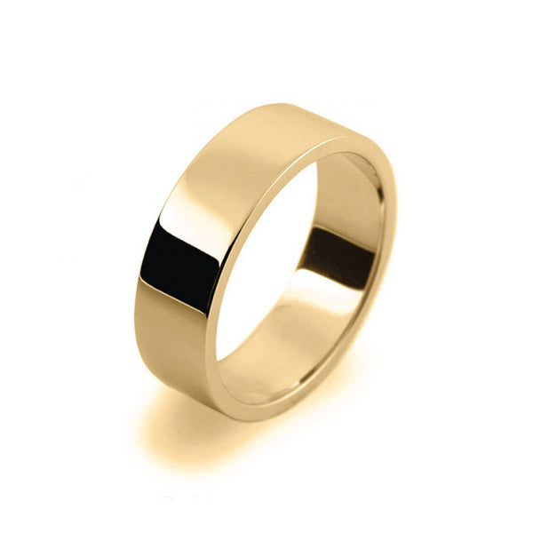 Mens 6mm 9ct Yellow Gold Flat Shape Medium Weight Wedding Ring