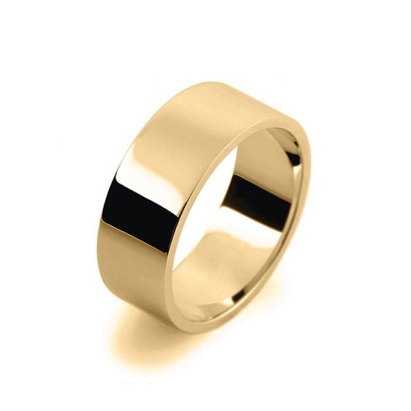 Mens 8mm 9ct Yellow Gold Flat Shape Medium Weight Wedding Ring