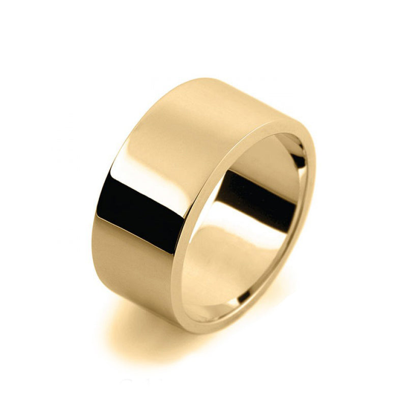 Mens 10mm 9ct Yellow Gold Flat Shape Heavy Weight Wedding Ring
