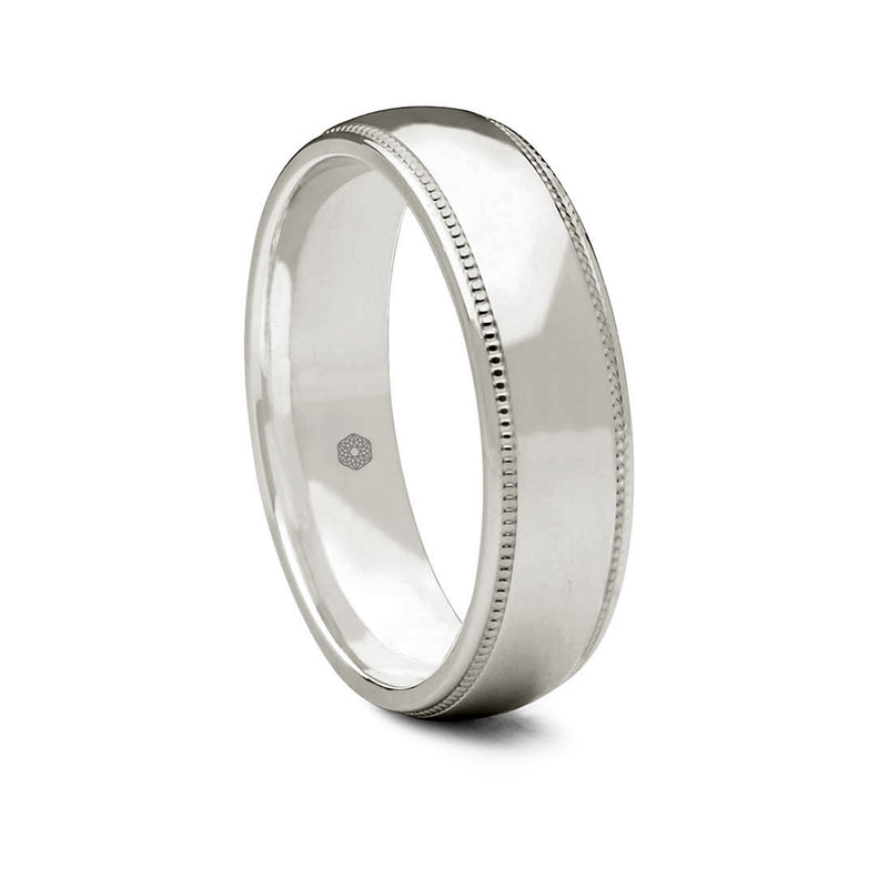 Mens Polished Palladium 500 Court Shape Wedding Ring With Millgrain Edges