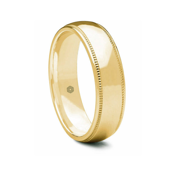 Mens Polished 18ct Yellow Gold Court Shape Wedding Ring With Millgrain Edges