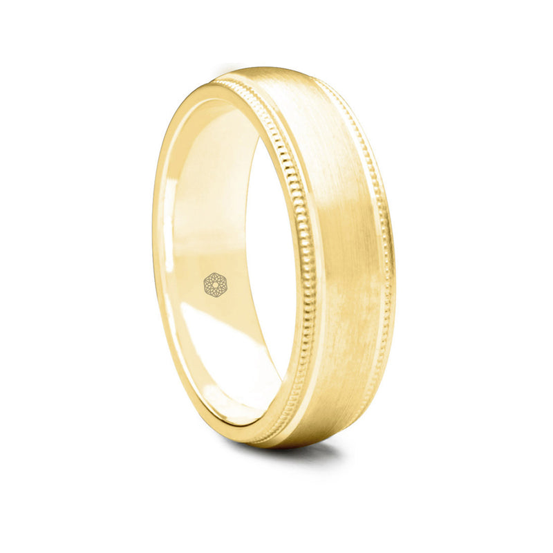Mens Satin Finish 9ct Yellow Gold Court Shape Wedding Ring With Millgrain Edges