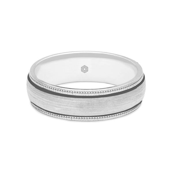 Horizontal Shot of Mens Satin Finish Platinum 950 Court Shape Wedding Ring With Millgrain Edges