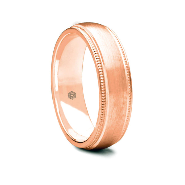 Mens Satin Finish 18ct Rose Gold Court Shape Wedding Ring With Millgrain Edges