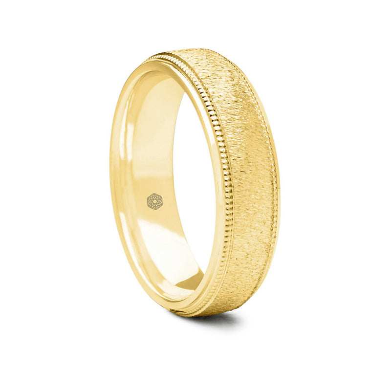 Mens Textured 9ct Yellow Gold Court Shape Wedding Ring With Millgrain Edges