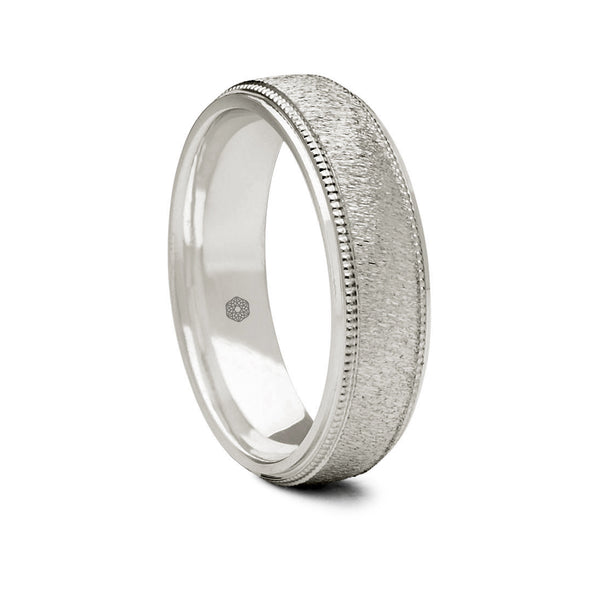 Mens Textured Palladium 500 Court Shape Ring Wedding With Millgrain Edges