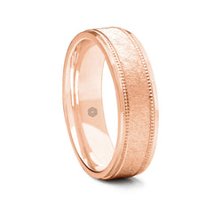 Mens Polished 9ct Rose Gold Court Shape Wedding Ring With Polished and Textured Detailing