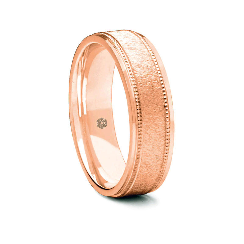 Mens Polished 18ct Rose Gold Court Shape Wedding Ring With Polished and Textured Detailing