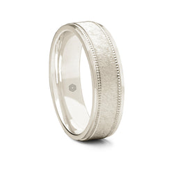 Mens Polished 18ct White Gold Court Shape Wedding Ring With Polished and Textured Detailing